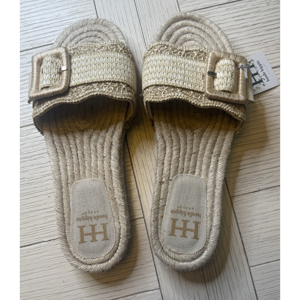 Haute Hippie NWT Women's Beige Raffia W/ Buckle Flat Slide Sandal Sz 9.5 M